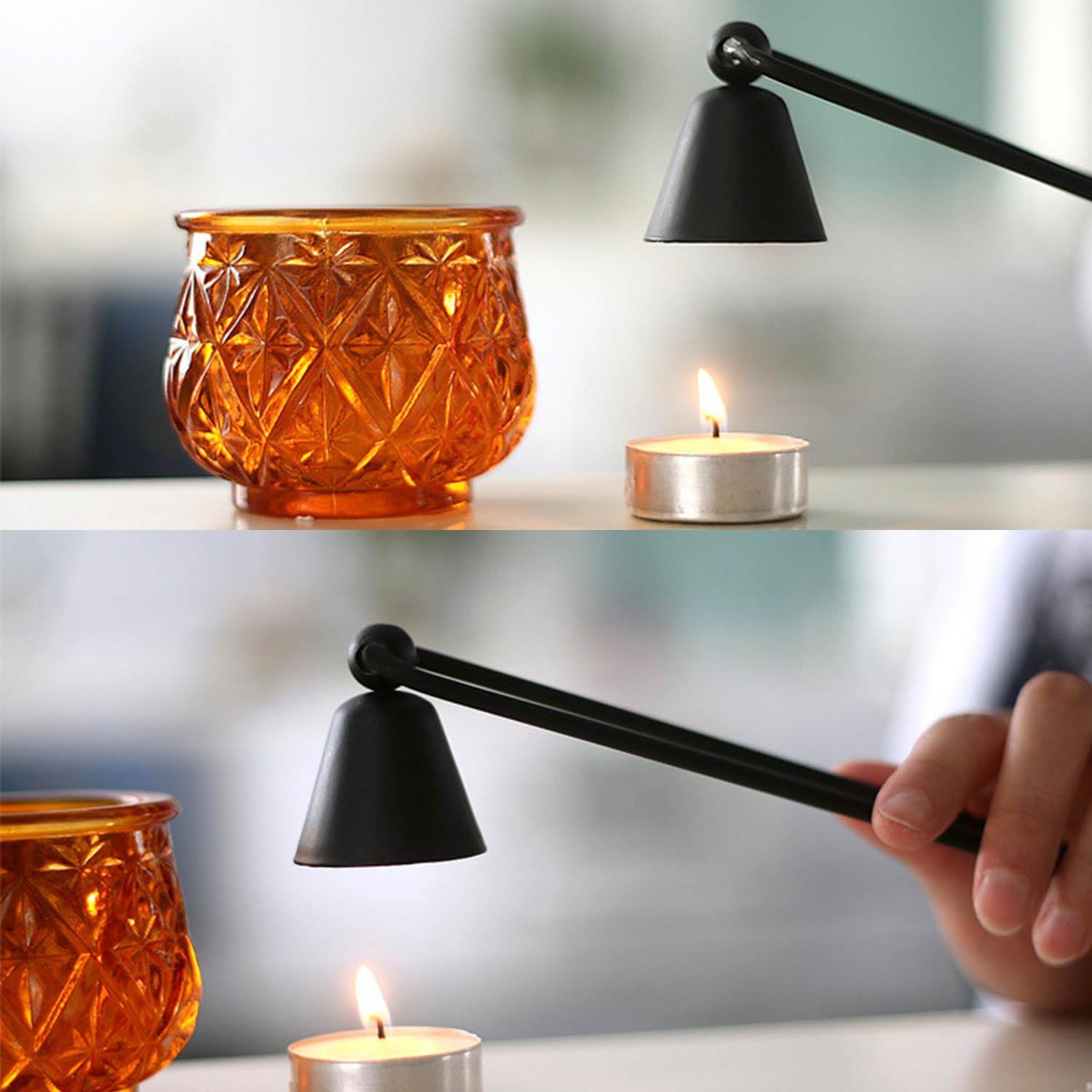 Candle Snuffer with Long Handle, Candle Snuffers Accessory,Stainless Steel Wick Snuffers Candle Tool for Putting Out Extinguish Candle Wicks Flame Safely (Black)
