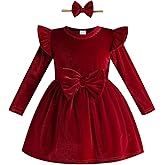 Kucnuzki Toddler Baby Girl Clothes Velvet Dress Solid Little Flower Girl Dress Princess Casual Party Dress for Girl Fall