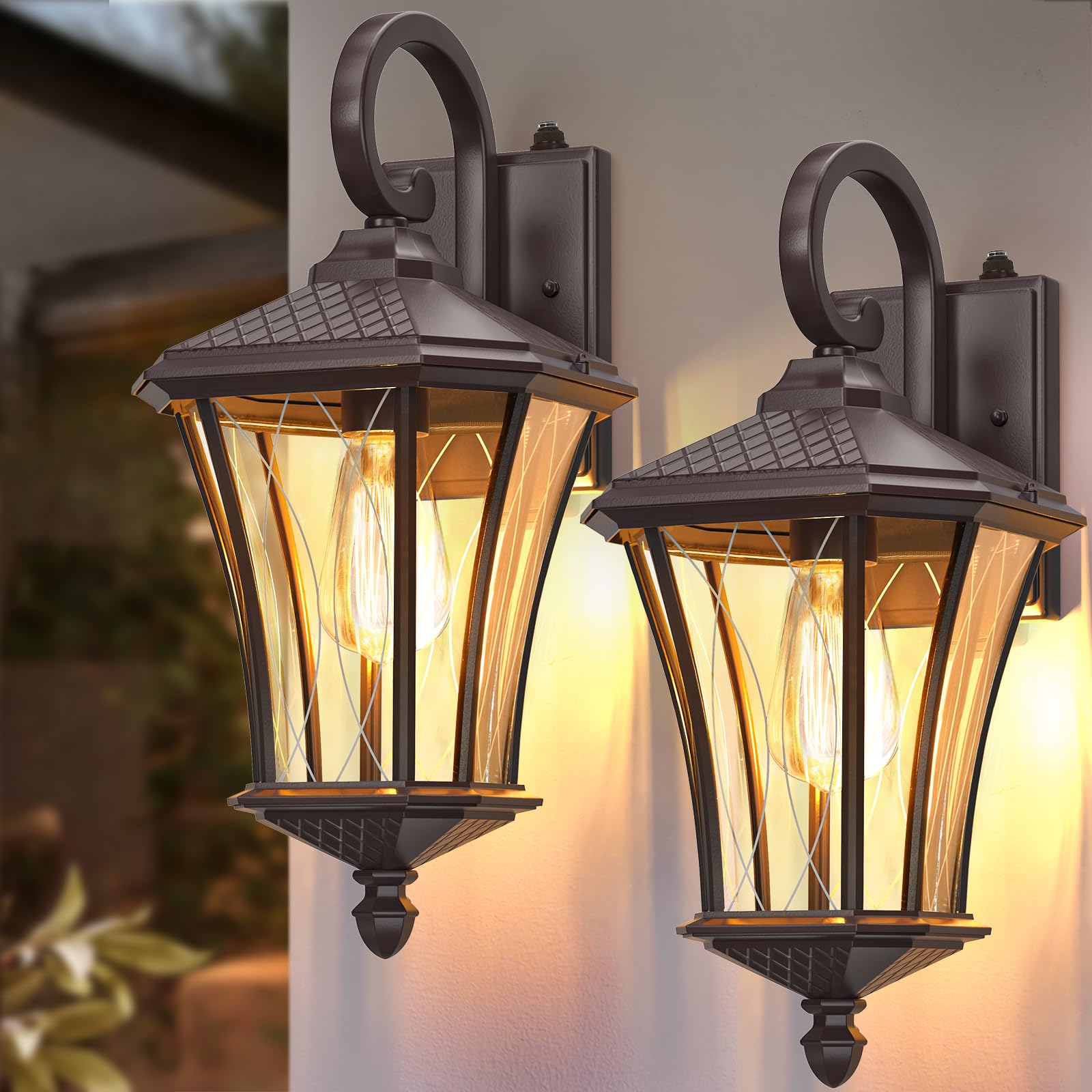Photo 1 of YSN 2 Pack Dusk to Dawn Outdoor Light Fixture Wall Mount Porch Lights Weather Resistant Exterior Sconce Light, Waterproof Wall Lantern for Porch, Garage, Backyard, Walkway, E26 Socket, Brown