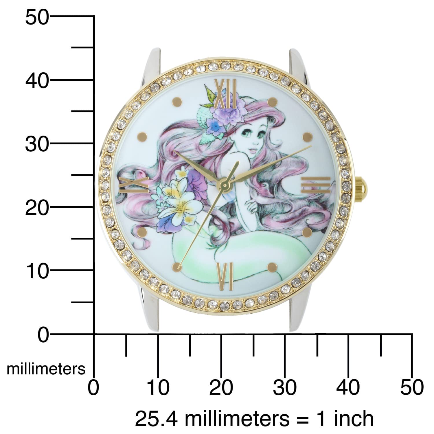 Disney Ariel Inspired Fashion Watch for Women – Stylish Mermaid Character Dial with Sparkling Bezel – Great Christmas Gift for Moms, Women, or Collectors of Animated Accessories – Gold Bracelet Strap