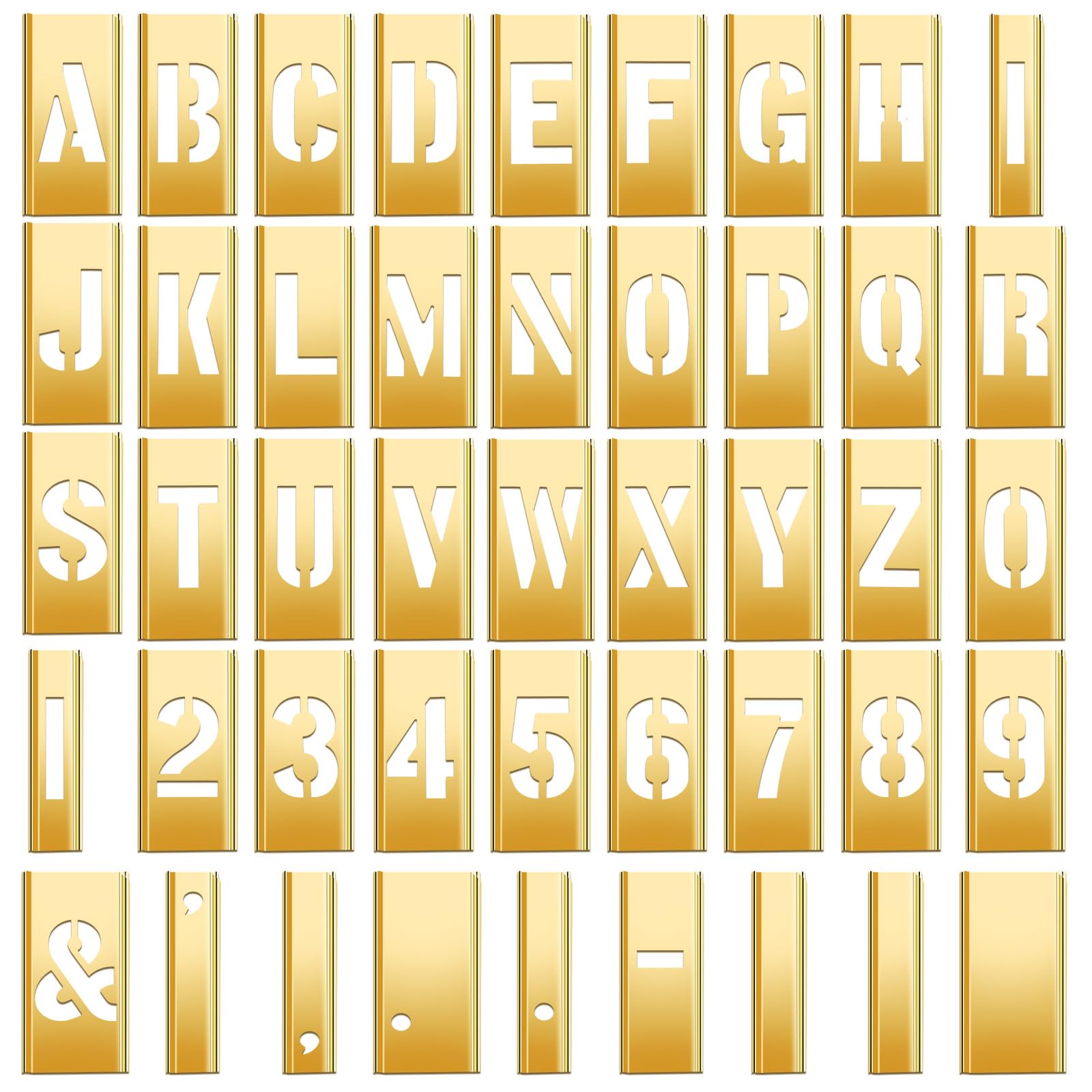 Photo 1 of Pelopy 45 Pcs Brass Stencils Letters and Numbers Set Interlocking Letter Metal Stencils Curb Painting Kit for Labeling Tools Equipment Boxes Signs DIY and Craft Projects(2 Inch)