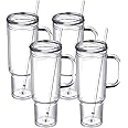 SMLIXE 40 oz plastic tumbler with handle and Straw Lid，clear tumbler，Double Wall Vacuum Reusable plastic Water Bottle Travel Mug Cup，Classic Acrylic Tumblers (4 Pack)