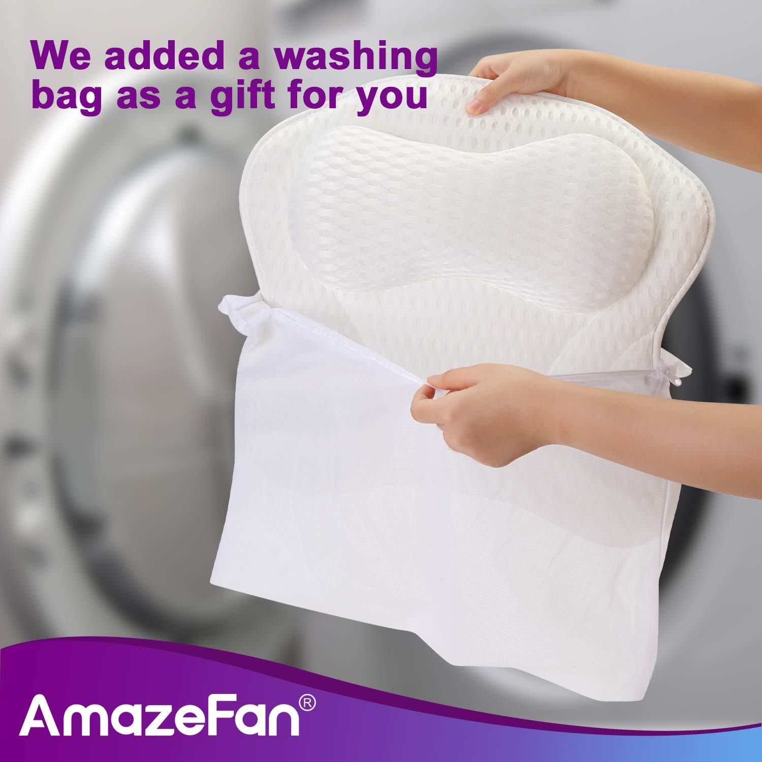 AmazeFan Luxury Bath Pillow, Ergonomic Bathtub Spa Pillow with 4D Air Mesh Technology and 6 Suction Cups, Helps Support Head, Back, Shoulder and Neck, Fits All Bathtub, Hot Tub, Jacuzzi and Home Spa : Beauty