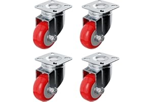 Online Best Service 4 Pack Caster Wheels Swivel Plate On Red Polyurethane Wheels (2 inch No Brake)