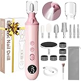 Electric Nail Drill Kit, Nail Filer Electric with LCD & Lamp, Rechargeable Pedicure Tools for Feet, Toenail Grinder for Thick Toenails, Cordless Nail Dremel Tools for Women & Men