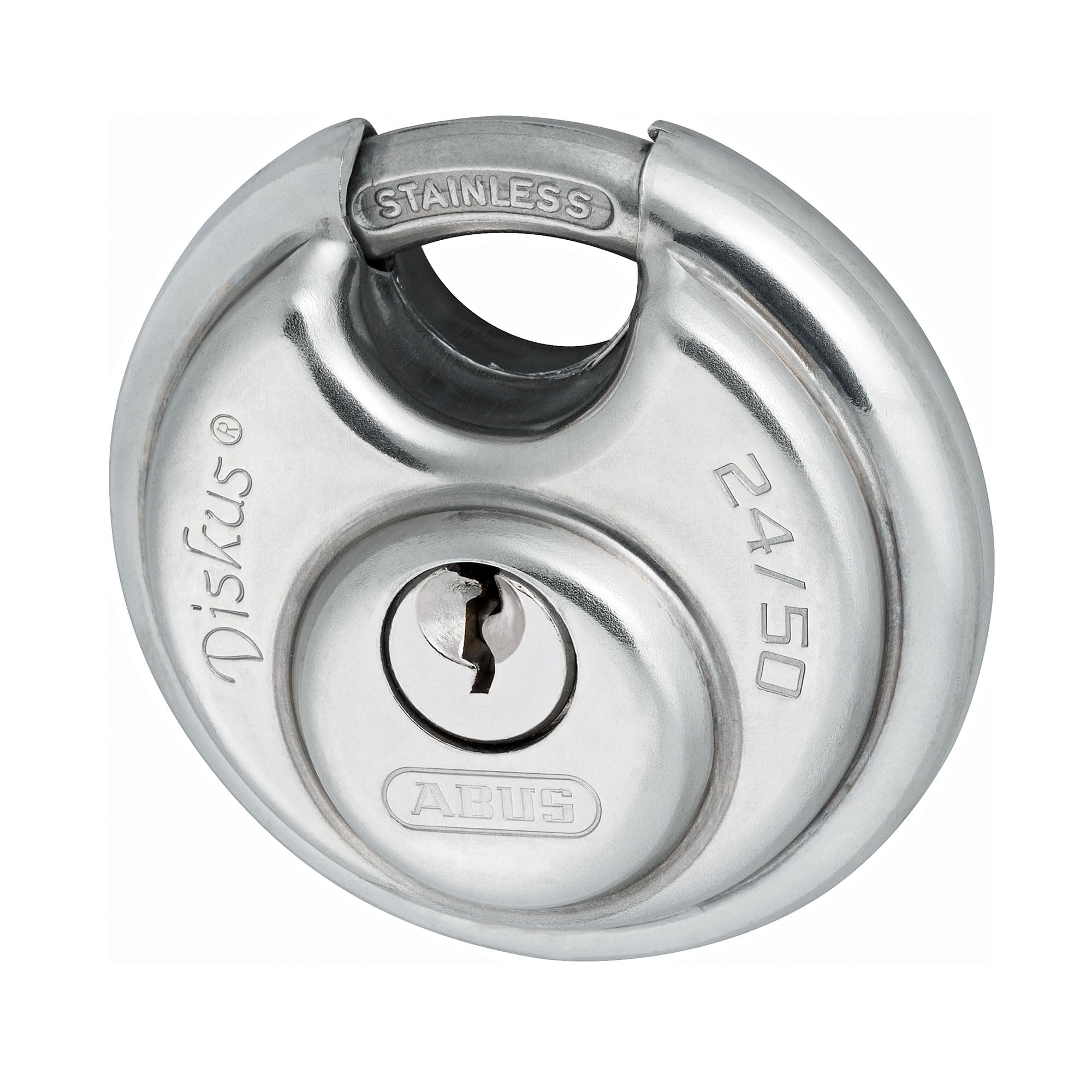 ABUS Diskus Padlock 24IB/50 Made of Stainless Steel - with 360° All-Round Protection - for Protection Against Severe Weather Conditions - ABUS Security Level 7 - Silver/Blue