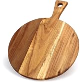 Acacia Wood Cutting Boards for Kitchen Round Chopping Charcuterie Boards | Serving Pizza Cheese Board with Handle Decorative Solid Large Wooden Cutting Board Non Toxic Meat Bread Boards Butcher Block