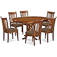 East West Furniture PORT7-SBR-C 7 Piece Dining Table Set Consist of an Oval Dining Room Table with Butterfly Leaf and 6 Linen Fabric Upholstered Chairs, 42x60 Inch, Saddle Brown