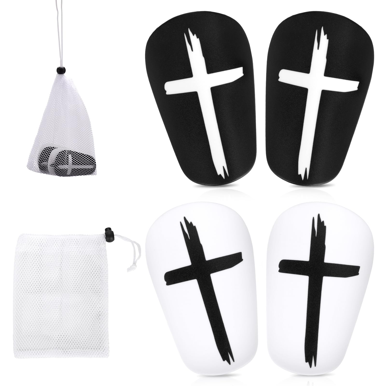 Photo 1 of 2 Pairs Soccer Shin Guards, 3.15x1.97 Inch Black & White Cross Protective Soccer Shin Pads Mini Football Shin Pads Equipment for Youth Boys Girls Adults