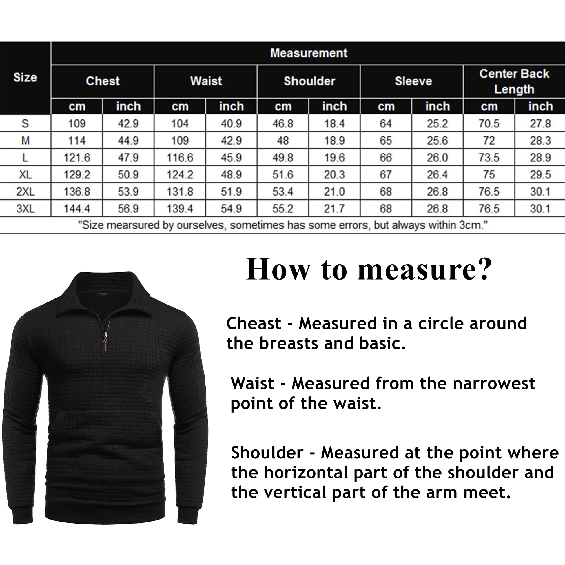 COOFANDY Mens Quarter Zip Sweatshirt Long Sleeve Casual Waffle Pullover Hoodies with Pocket