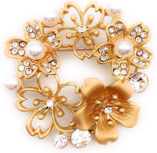 Amazon エレガント デザイン 桜の リース風 キラキラ ブローチ 並行輸入品 ブローチ 通販