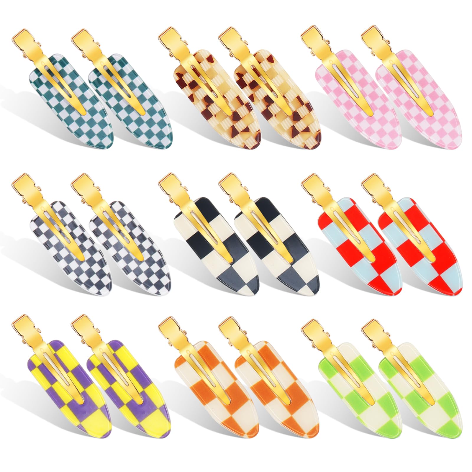 Photo 1 of 18PCS No Bend Hair Clips, Checkerboard No Crease Curl Pins, Acrylic Resin Flat Styling, Colorful Bang Seamless Duckbill Barrette for Makeup Hairstyle Accessories for Women Girls