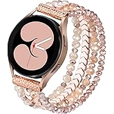 VISOOM Beaded Boho Bracelet Compatible for Samsung Galaxy Watch 8/7/6/5/4 40/44mm Bands/Active 2 Watch 4 Classic 42mm Band Women, 20mm Handmade Elastic Crystal Beads Bracelet for Galaxy Watch 5 pro