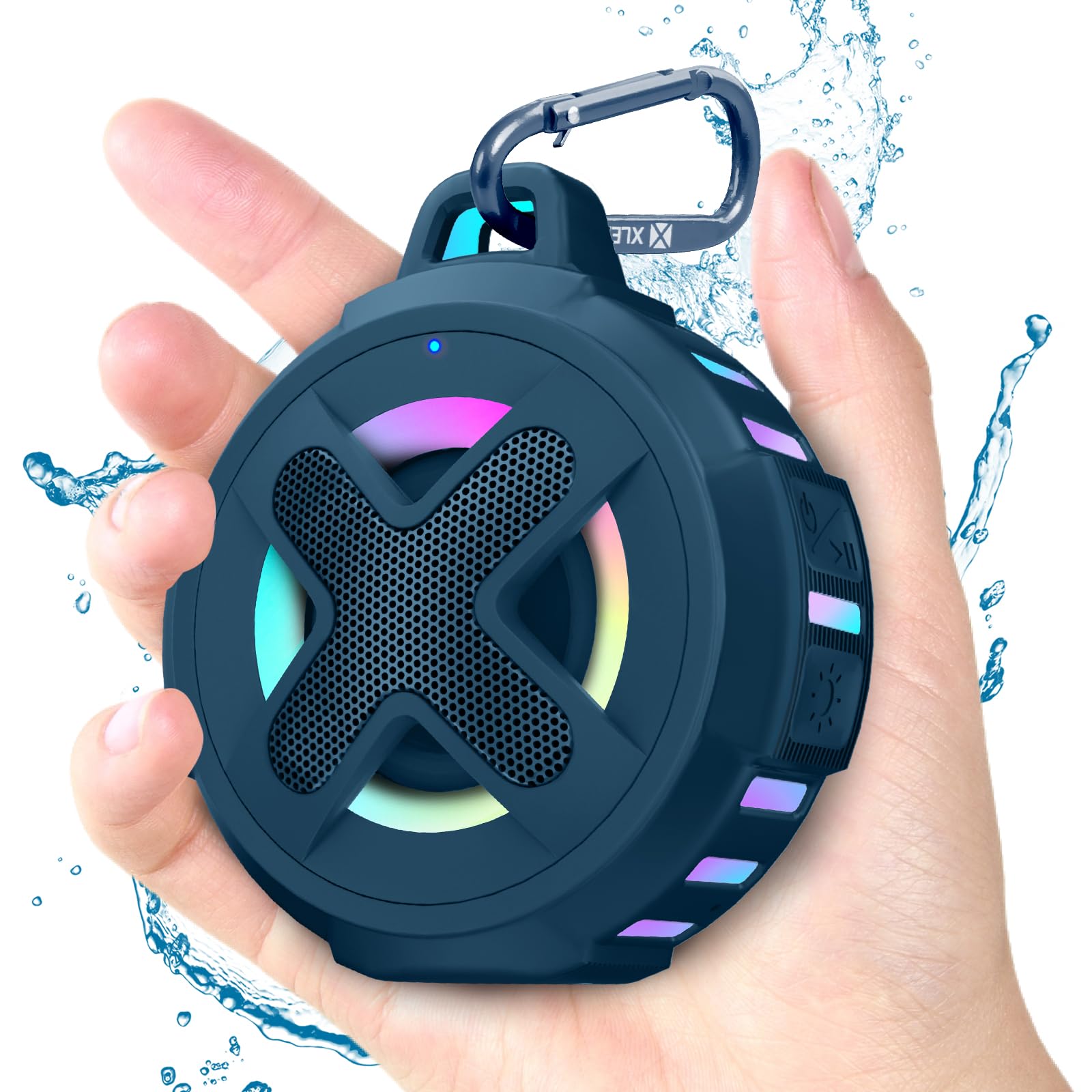 Photo 1 of XLEADER X8, Upgraded, Portable Bluetooth Speaker, Certified IP67 Waterproof Shower Speaker, Silicone Case, 10W Bass, 24Hrs Playtime, Small, Floating, RGB Lights, Clip, for Pool Beach Kayak, Sea Blue
