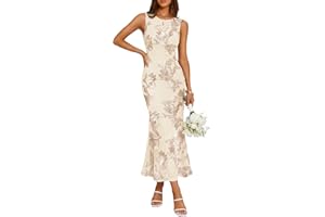 ZESICA Womens 2026 Summer Floral Wedding Guest Midi Dress Sleeveless Mesh Slit Bodycon Formal Cocktail Party Dresses