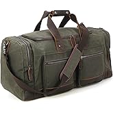 Polare 23” Waxed Canvas Cowhide Leather Waterproof Travel Duffel Bag Trim Luggage Weekender Overnight Carry on Hand Bag