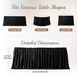 21ft Length Glitter Black Table Skirt for 8ft