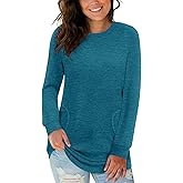 Yandino Long Sleeve Shirts for Women Casual Crewneck Sweatshirt 2025 Trendy Loose Basic Tunic Tops