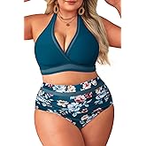 Tempt Me Women Plus Size Bikini High Waisted Swimsuits Mesh Tummy Control Two Piece Bathing Suit