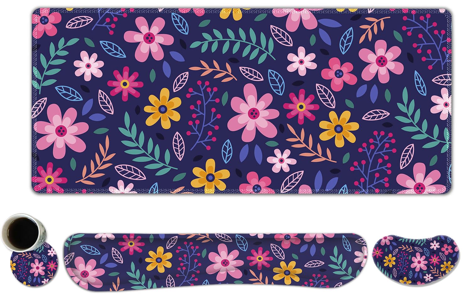 Photo 1 of ToLuLu Extended Gaming Mouse Pad, Memory Foam Ergonomic Keyboard Mouse Wrist Rest Support Set, Large Desk Mat with Stitched Edges, Non-Slip Base Mousepad for Home Office Game Study, Purple Flowers