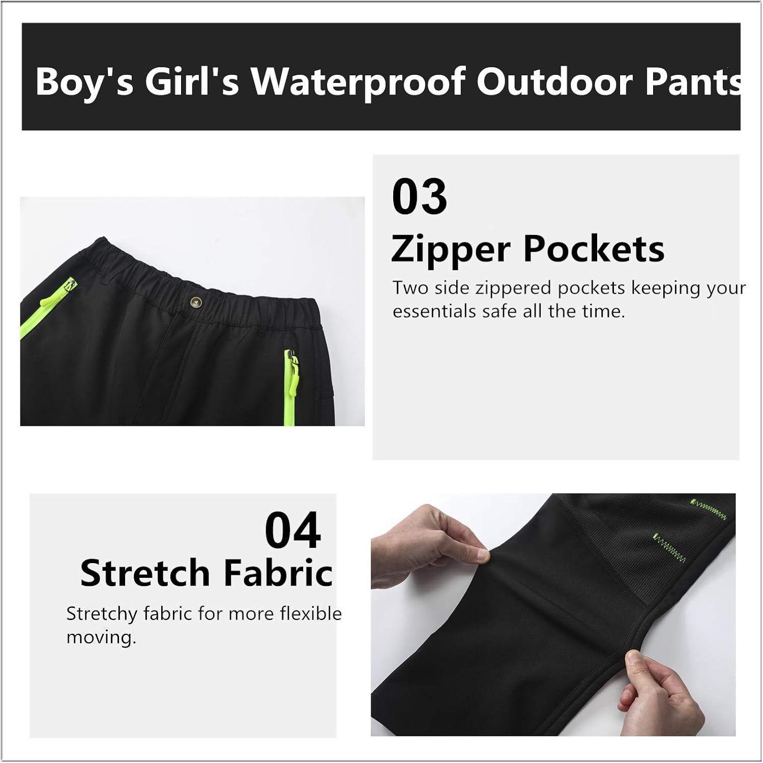Hiheart Boys Girls Softshell Hiking Pants Waterproof Outdoor Trousers: Clothing