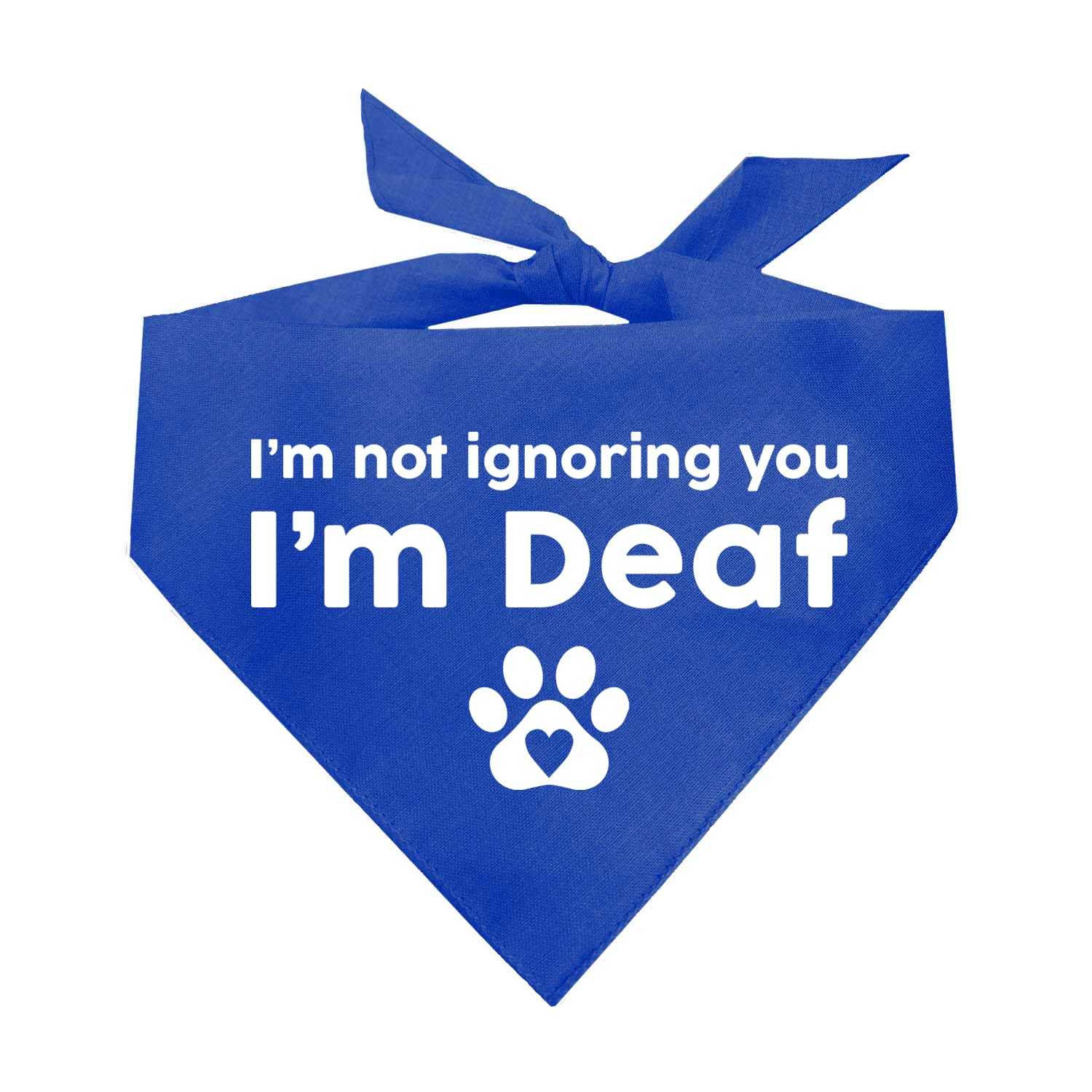 I'm Not Ignoring You I'm Deaf Dog Bandana | 100% Adjustable Cotton Triangle | Made in USA | Deaf | Impaired | Hearing Loss Accessory | Warning (Royal, OS 351)