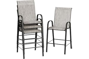 Amopatio Outdoor Bar Stools Set of 4, High Back Outdoor Bar Chairs, All-Weather Textile Bar Height Patio Chair, Sturdy Patio Bar Stools for Backyard, Porch, Light Grey