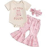 Western Baby Girl Summer Clothes My First Rodeo Shirt Romper Bell Bottoms Flare Pants Set 3Pcs Infant Cowgirl Outfit