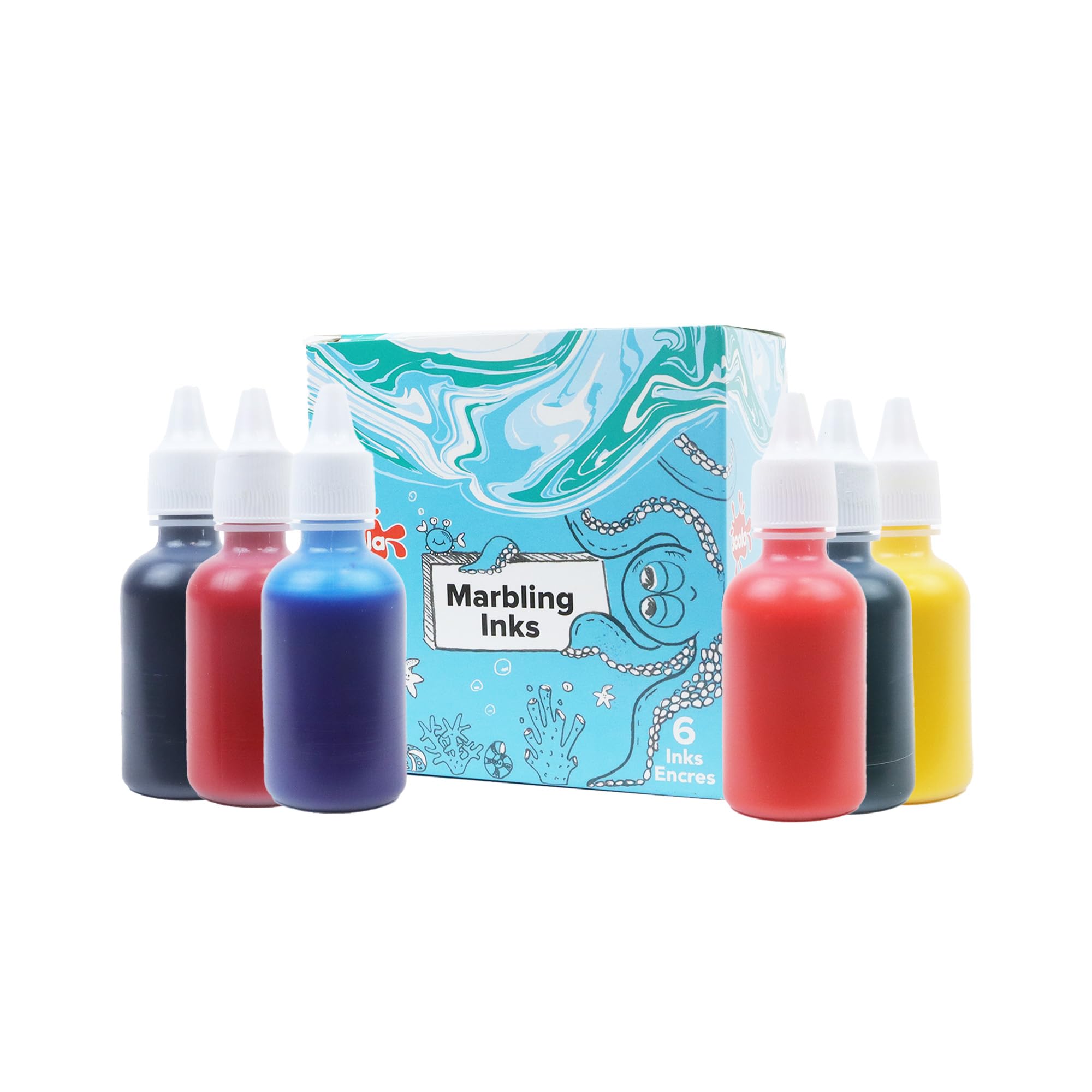 Scola Marbling Ink, 6 Assorted Colours, 25ml Bottles, Marbled Patterns, School Supplies, Art and Children's Craft Projects, for Kids โ image 1