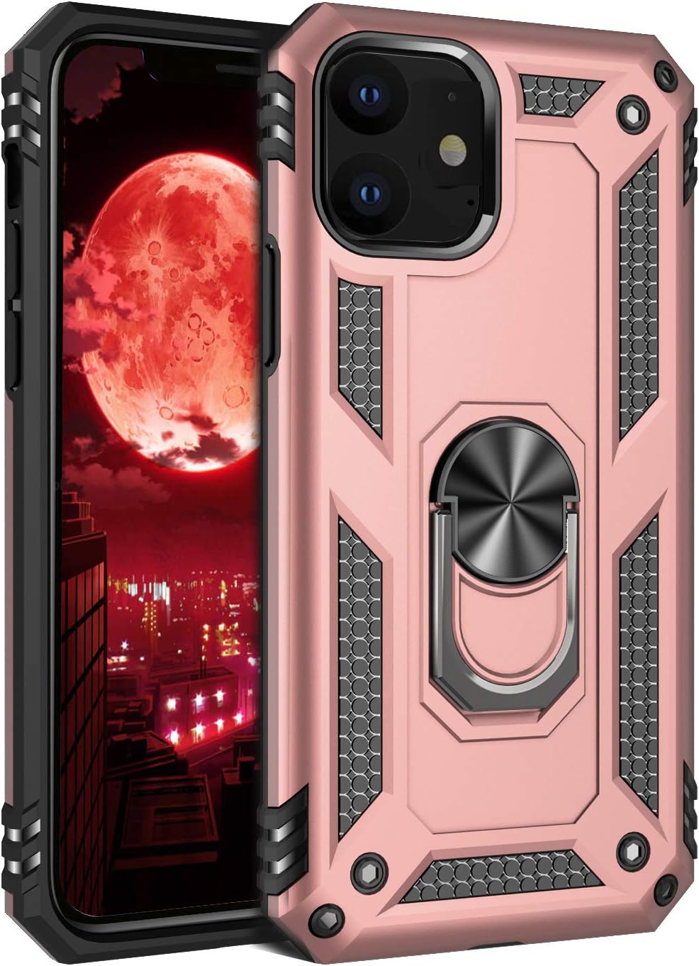E-desire for iPhone 11 Case, Heavy Duty Military Grade Armor Hybrid Heavy Phone Case Car Ring Holder Kickstand for Apple iPhone 11 6.1 case,Rose Gold