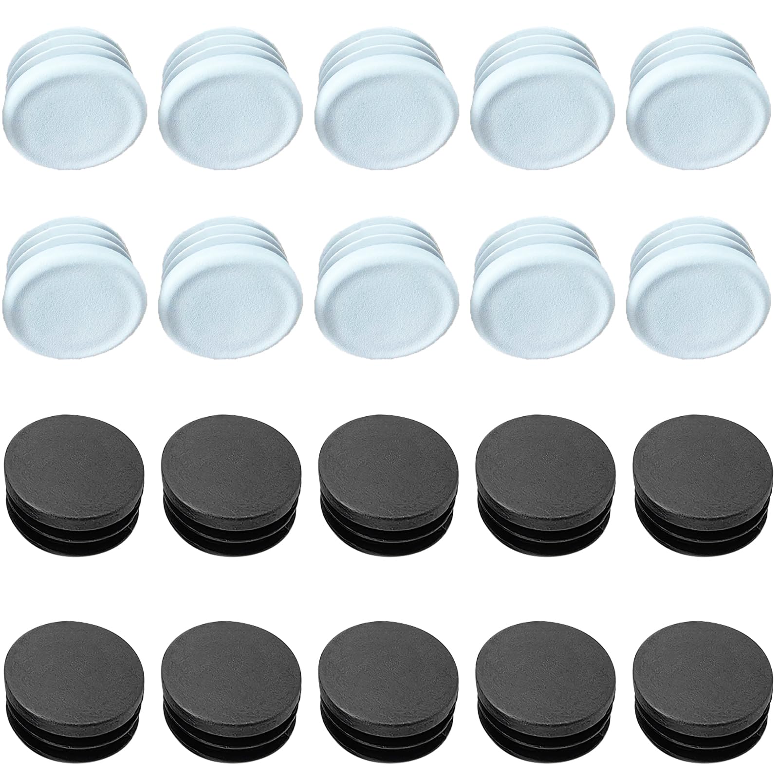 20PCS Round Plastic End Caps 50mm Black and White Inner Plugs Anti-Slip Round Tube Plug Insert Plugs for Pipe Tables Chairs Desks Beds