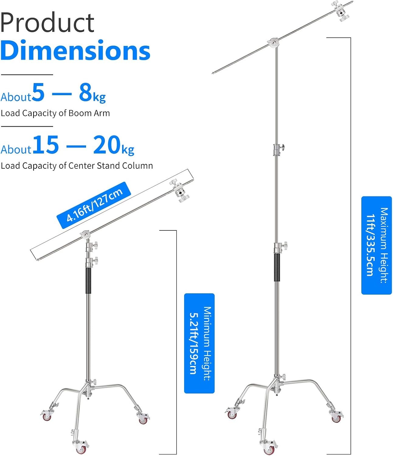 NEEWER Pro 100% Metal C Stand Light Stand with Wheels - Image 5