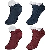 Yookat 2 Pairs Unisex Fluffy Fuzzy Warm Slipper Socks for Men Girls Knitted Thick Fleece Lined Grippers Non Slip Socks Soft Cozy Winter Home House Bed Floor Slipper Socks