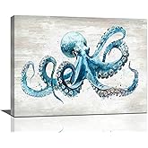 Funaluz Octopus Wall Art Ocean Sea Nautical Animal Wall Decor Rustic Pictures Canvas Print Painting Artwork for Bathroom Living Room Bedroom 12"x16"