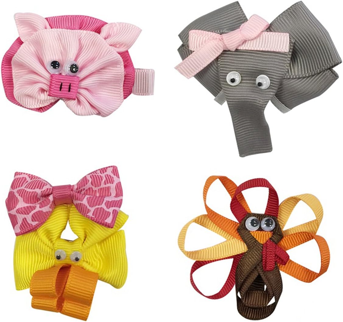 Allydrew Duck, Turkey, Elephant, Pig Ribbon Sculpture Hair Clips Set
