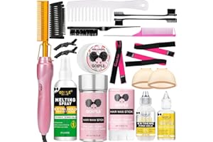 GOIPLE Electric Hot Comb Hair Straightener Heat Pressing Combs Ceramic Curling Flat Iron Curler, Hot Comb Electric for Wigs Electrical Straightening Comb Curling Iron for Natural Hair with Anti-Scald Case