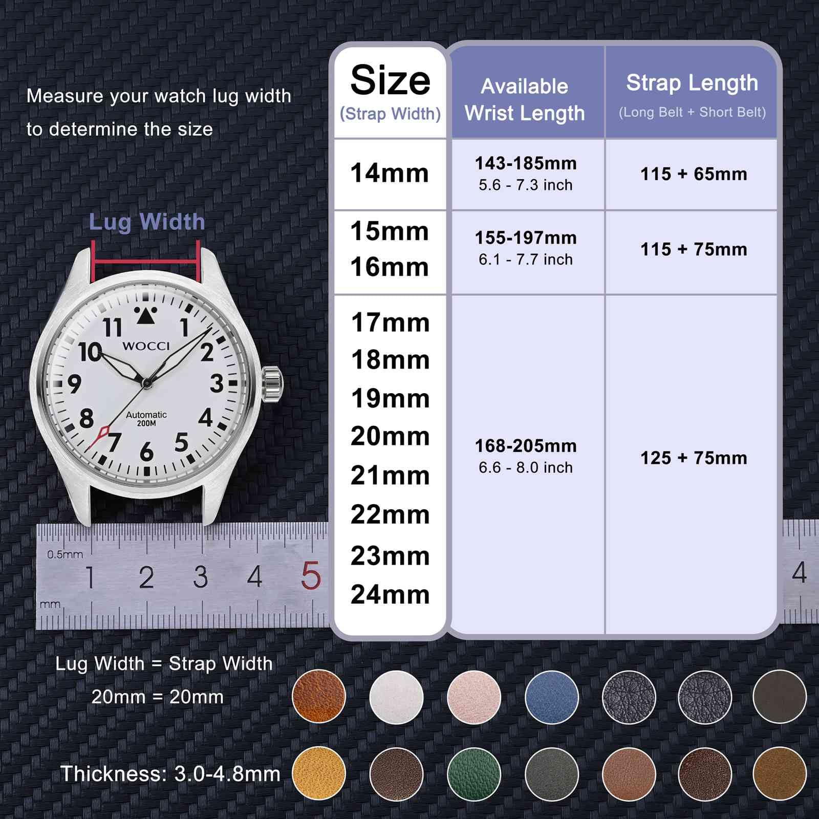 WOCCI 18mm Vintage Leather Watch Band for Men and Women, Gold Buckle (Dark Brown)