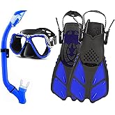 DiVLMT Snorkeling Gear for Adults with Fins Scuba Diving Gear Adult Professional Travel Snorkel Sets with Flippers,Anti-Fog Anti-Leak Diving Mask