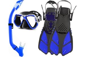DiVLMT Snorkeling Gear for Adults with Fins Scuba Diving Gear Adult Professional Travel Snorkel Sets with Flippers,Anti-Fog Anti-Leak Diving Mask