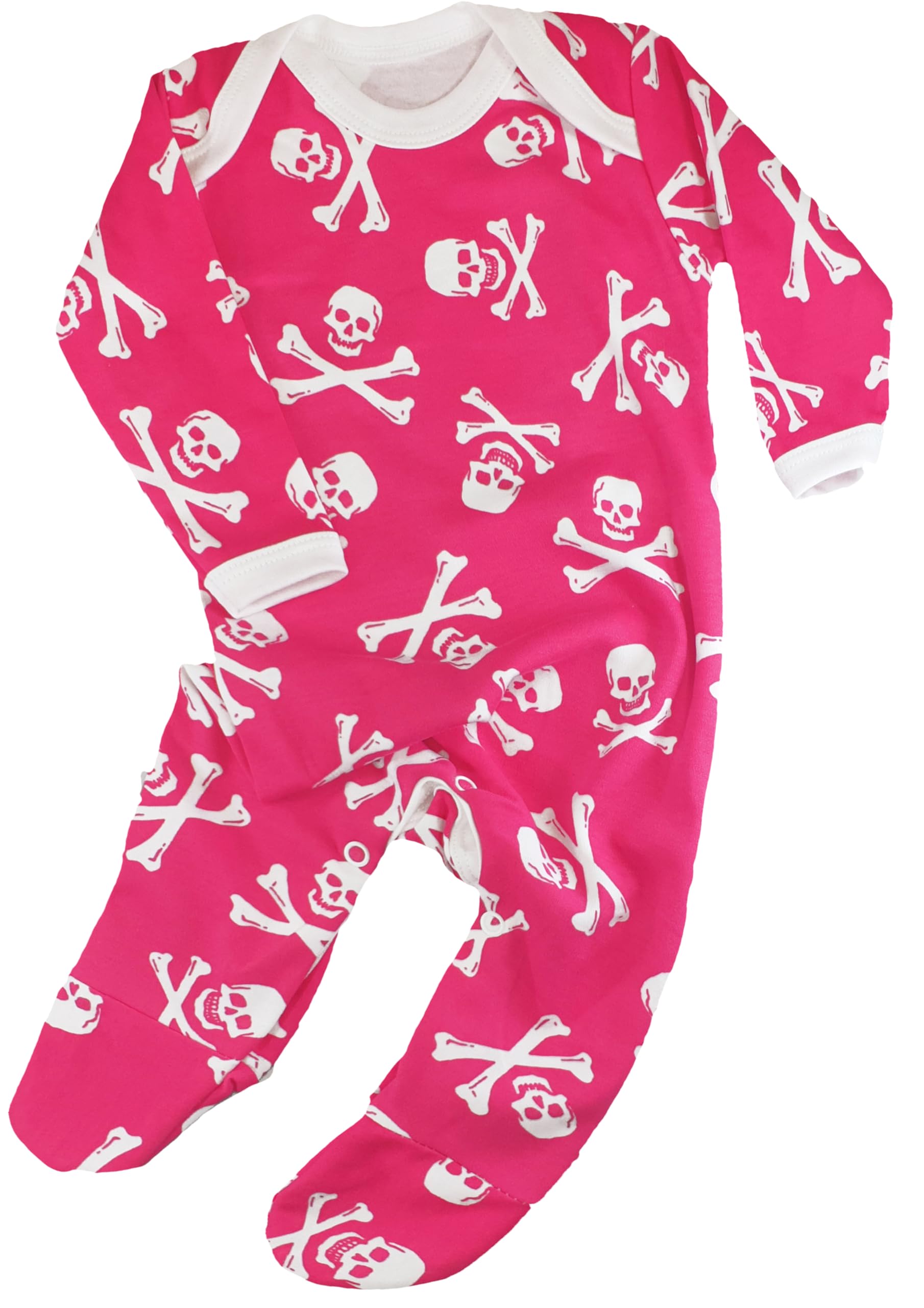 Baby Moo's Pink Skull & Crossbones Outfit Sleepsuit for Boys or Girls | Alternative Pirate Romper Jolly Roger - Halloween, Goth Clothes, or New Gift UK (0-3 Months)