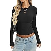 EasyGala Women Cotton Ribbed Long Sleeve Shirts Crew Neck Tight Tees Sexy Fitted T-Shirt Fall Basic Layer Clothes 2026