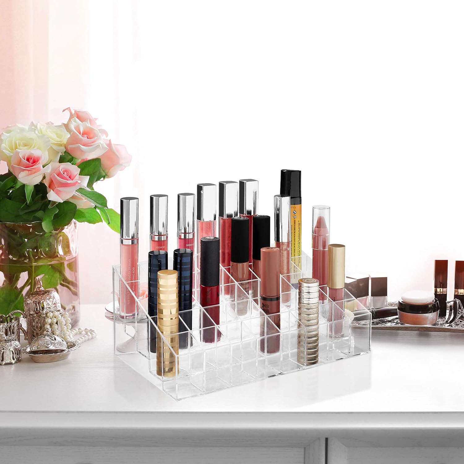 Casafield 40 Slot Acrylic Lipstick & Makeup Organizer - Cosmetic Display Case - Clear: Home & Kitchen