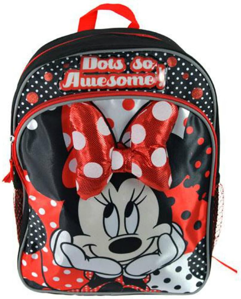 Kids Minnie Mouse Backpack 14" Back Pack with Minnie Mouse Plush Bow