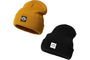 Orfila Beanies for Men Women Smile Face Warm Winter Hat Toque Bonnet Unisex Gifts for Men Women Boyfriend Him 2Pack