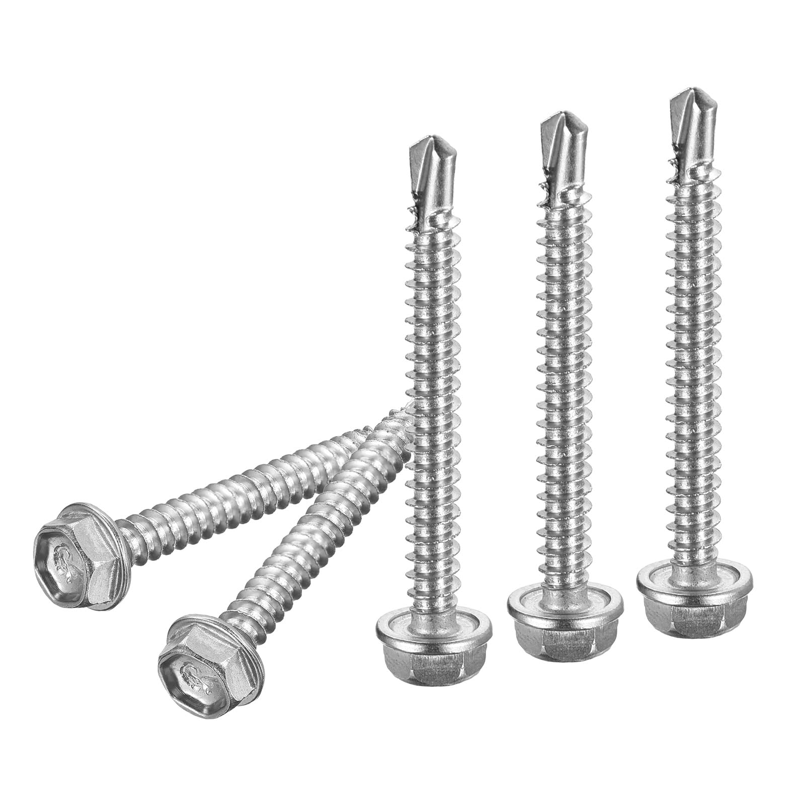 DTGN #8x1-3/4" Hex Washer Head Self Drilling Screws - 100Pack - Good for Machine - 410 Stainless Steel - Self Tapping Sheet Metal Screws