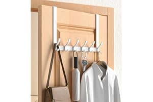 CHAUNCEY HOME Over The Door Hooks Hanger with 11" Extended Arms for Easy Access by Women, No Assembly Required - Bathroom Accessories and Towel Rack Organization, Coat Robe, White, 1 Pack