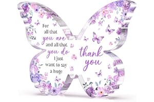 Glydein Thank You Gifts for Women, Appreciation Gifts for Teacher Coworker Employee Nurse Friend Christmas, 5x3.8x0.5 Inch Butterfly Acrylic Plaque Decor, Graduation Wedding Thank You Grateful Gift Bulk - Purple