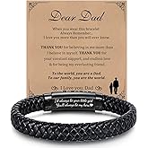 Fathers Gift for Dad Mens Leather Bracelet, Adjustable Black Braided Leather Dad Bracelet for Husband Boyfriend, Father's Day Jewelry Gifts from Daughter Wife Son, Box & Card