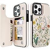 uCOLOR Flip Leather Wallet Case Card Holder for iPhone 12 Pro/12 Women and Girls with Card Holder Kickstand Marble Design Compatible with iPhone 12/iPhone 12 Pro 5G 6.1 inch (Desert Flowers)
