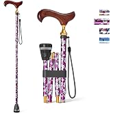 Rehand Walking Cane for Women &amp; Men - 5 Level Adjustable Height，Foldable，Lightweight，Floral，Wooden Handle ，Collapsible Walking Sticks for Seniors &amp; Adults